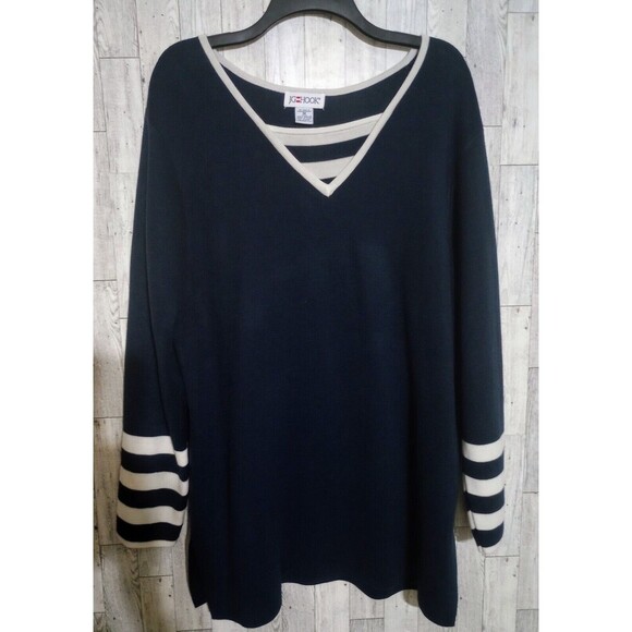 Vintage JG Hook Sweater Navy Blue‎ White Nautical V-Neck Size 1X - Picture 1 of 4
